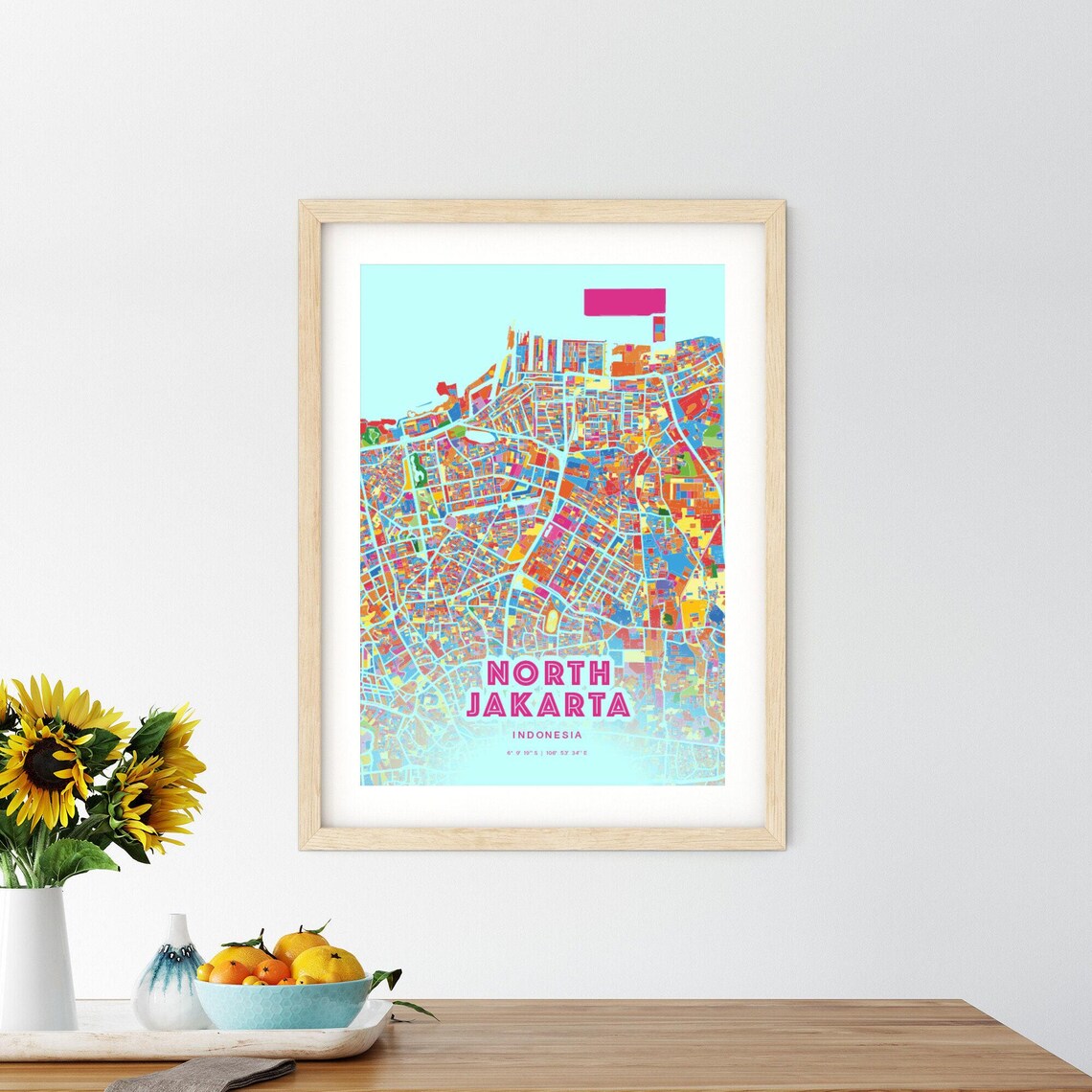 North Jakarta Indonesia Rainbow City Map Poster Vibrant Colorful Street Grid Art - Image 2