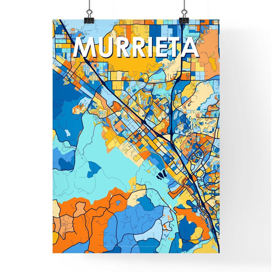 Murrieta California Bold Blue and Orange City Map Decor Poster - Image 4