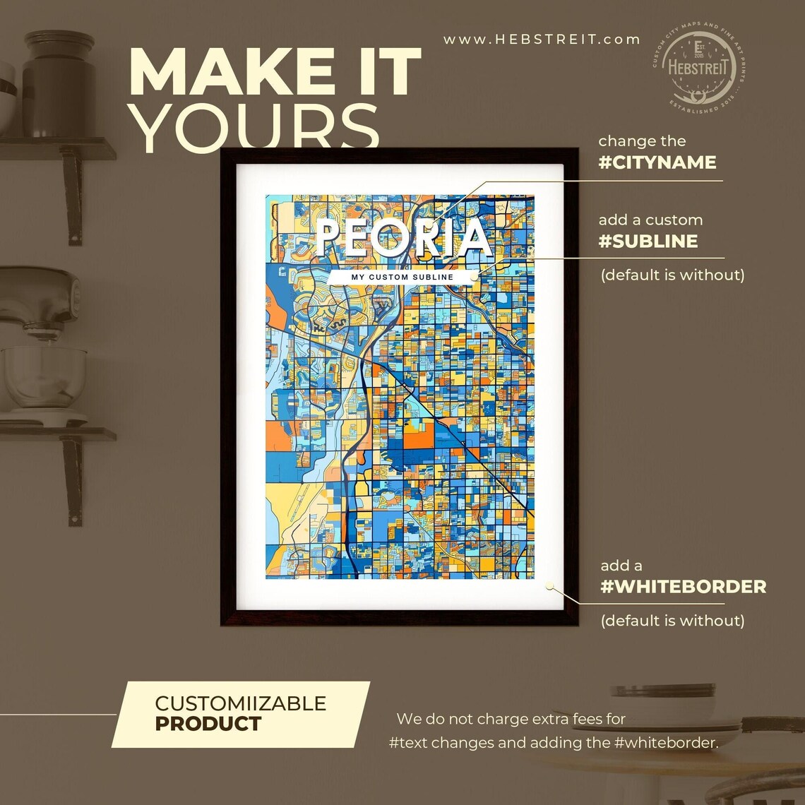Peoria Arizona Vibrant Colorful Mosaic City Street Map Art Poster - Image 2