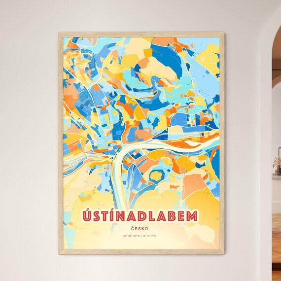 Usti nad Labem Czechia Colorful City Map Poster Blue Orange Wall Decor