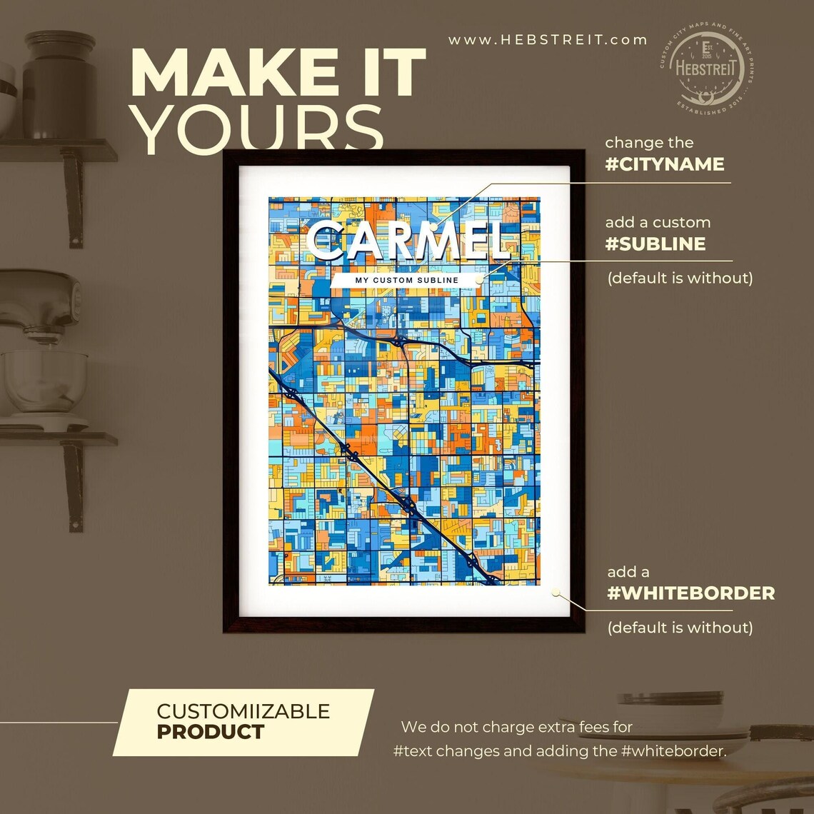 Carmel Vibrant Geometric Mosaic City Street Map Artwork Poster - Image 2