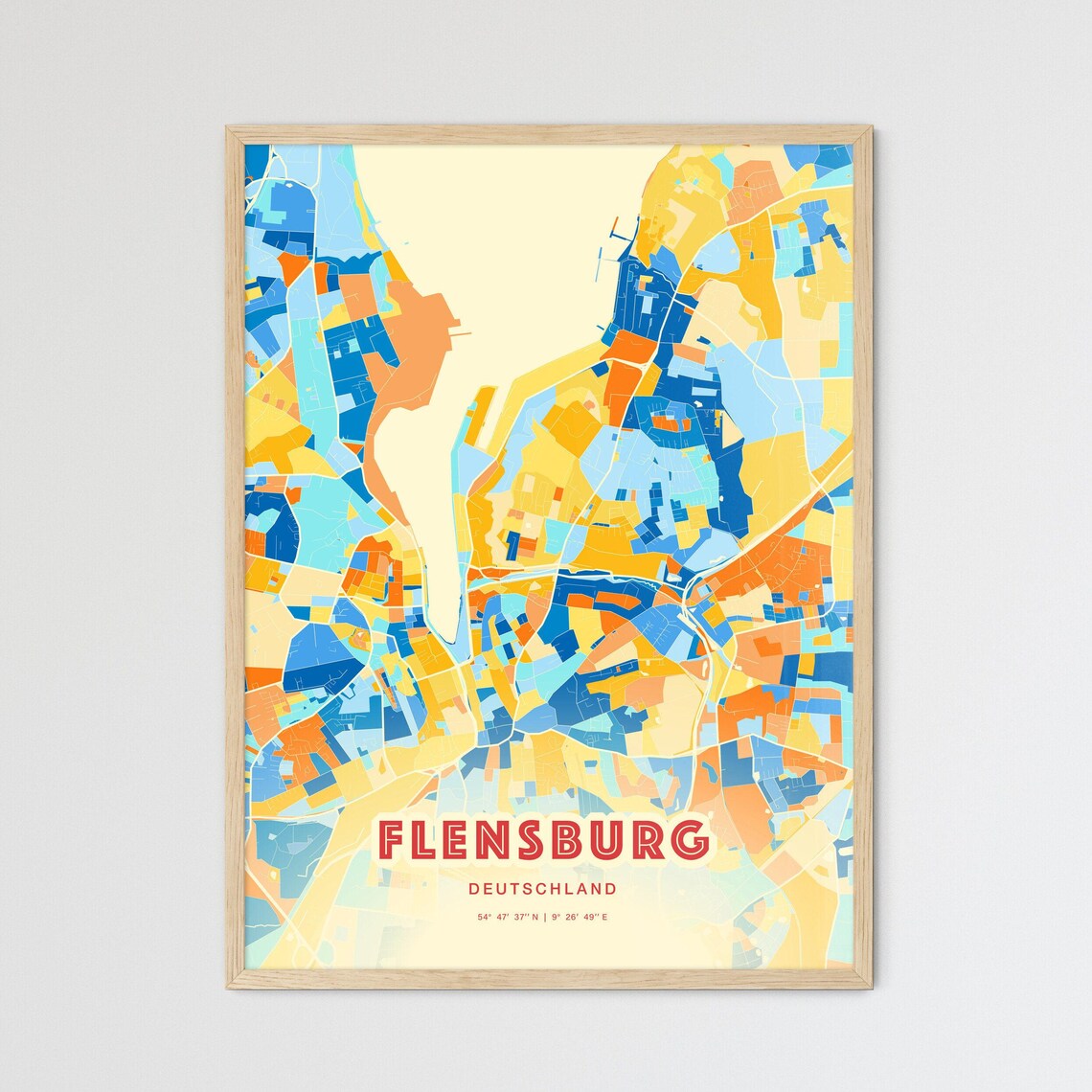 Flensburg Germany City Map Art Blue Orange Street Plan Wall Decor Poster