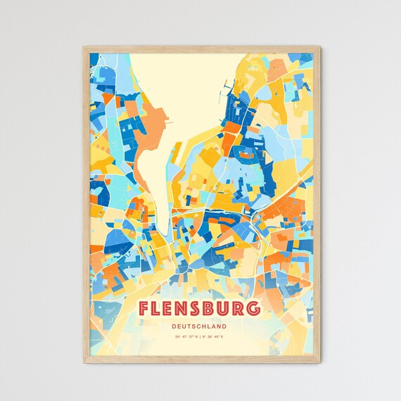 Flensburg Germany City Map Art Blue Orange Street Plan Wall Decor Poster