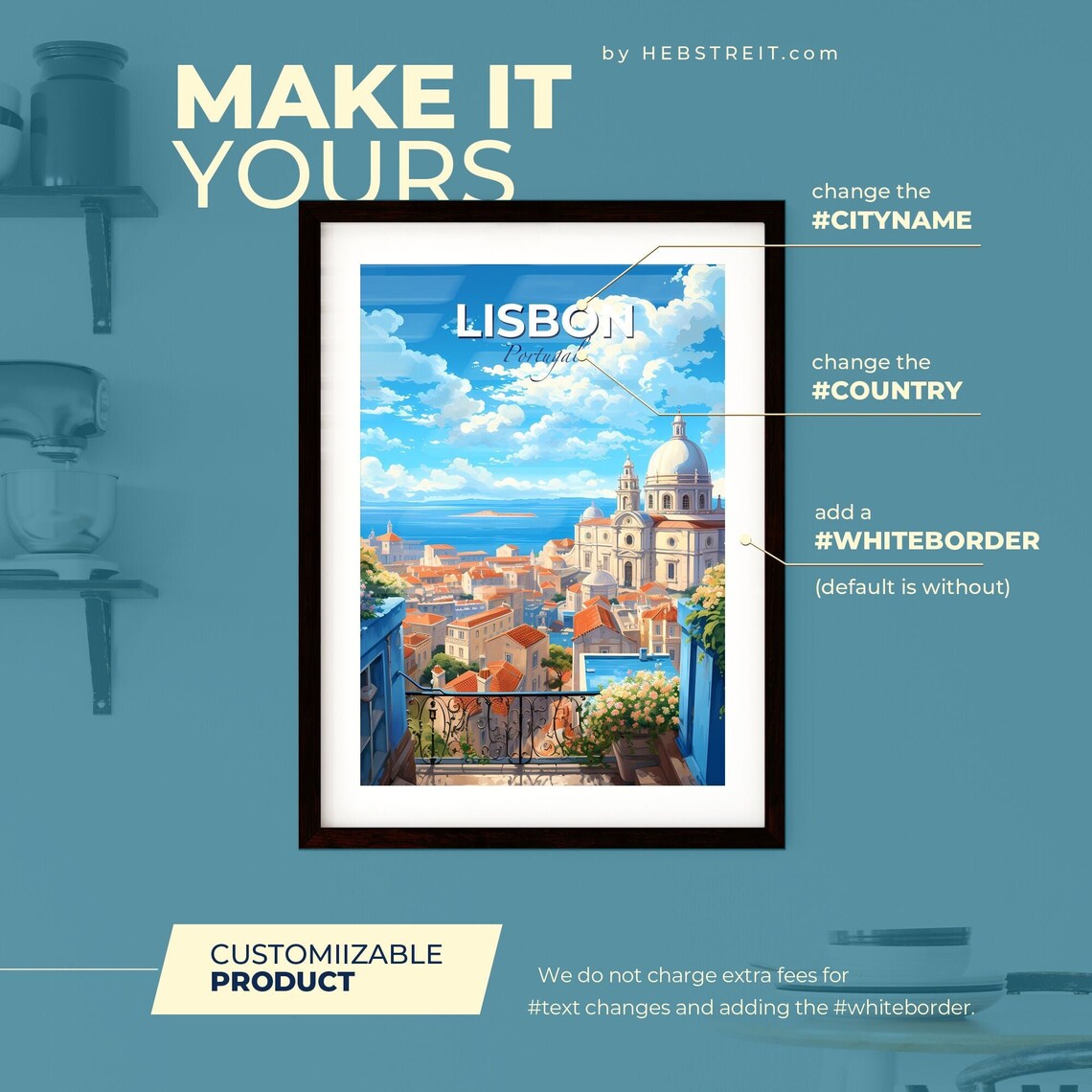 Lisbon Portugal Coastal Rooftops Harbor Balcony View Travel Art Poster - Image 2