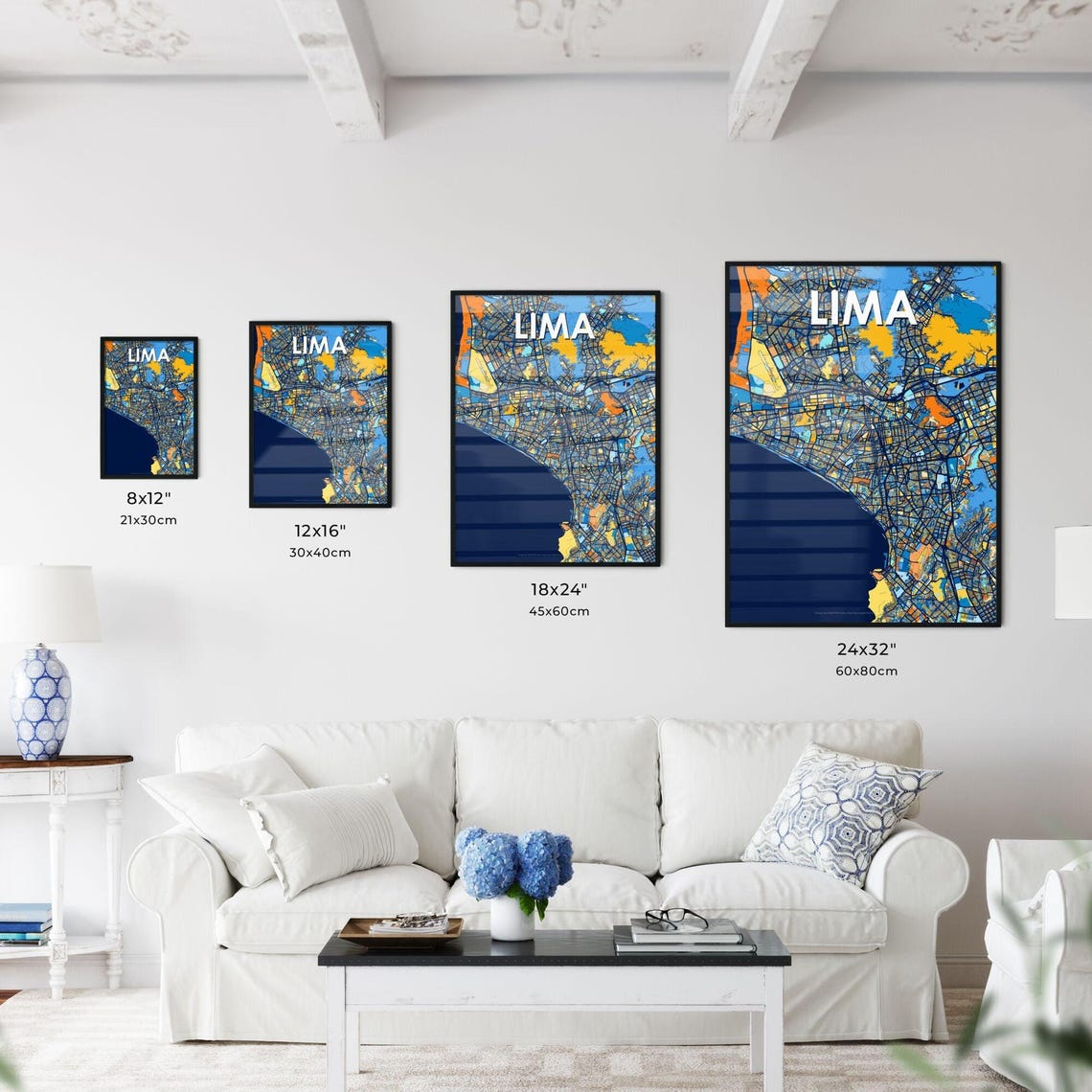 Lima Peru Pacific Coast Bold Vibrant Colorful City Map Art Poster - Image 3