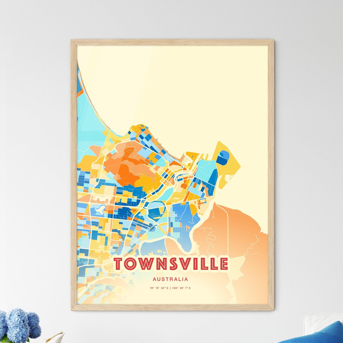 Vibrant Townsville Australia Blue Orange City Map Art Poster
