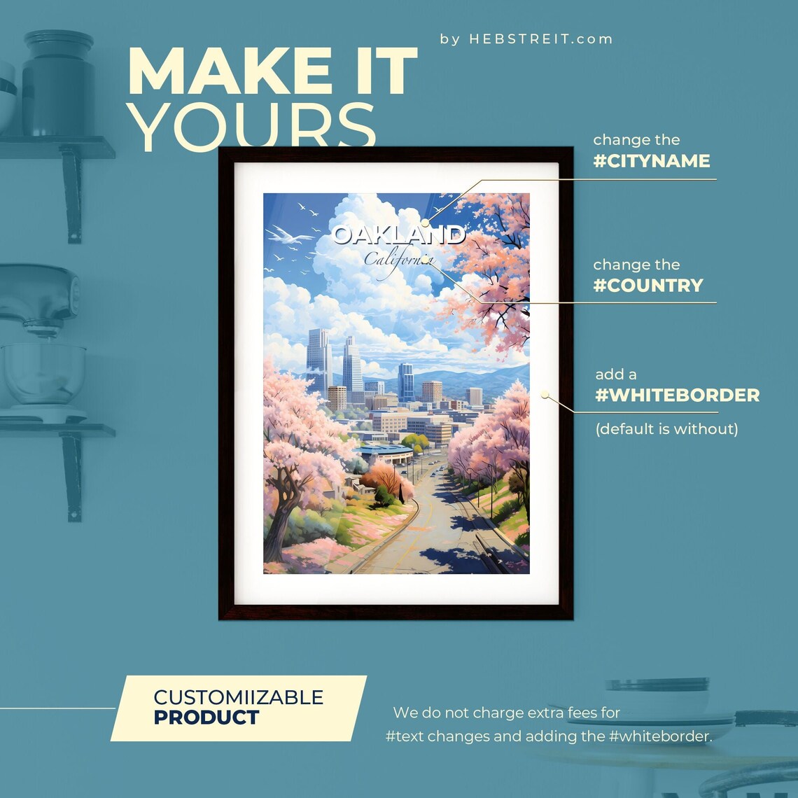 Oakland California Cherry Blossom Street City Skyline Travel Poster - Image 2