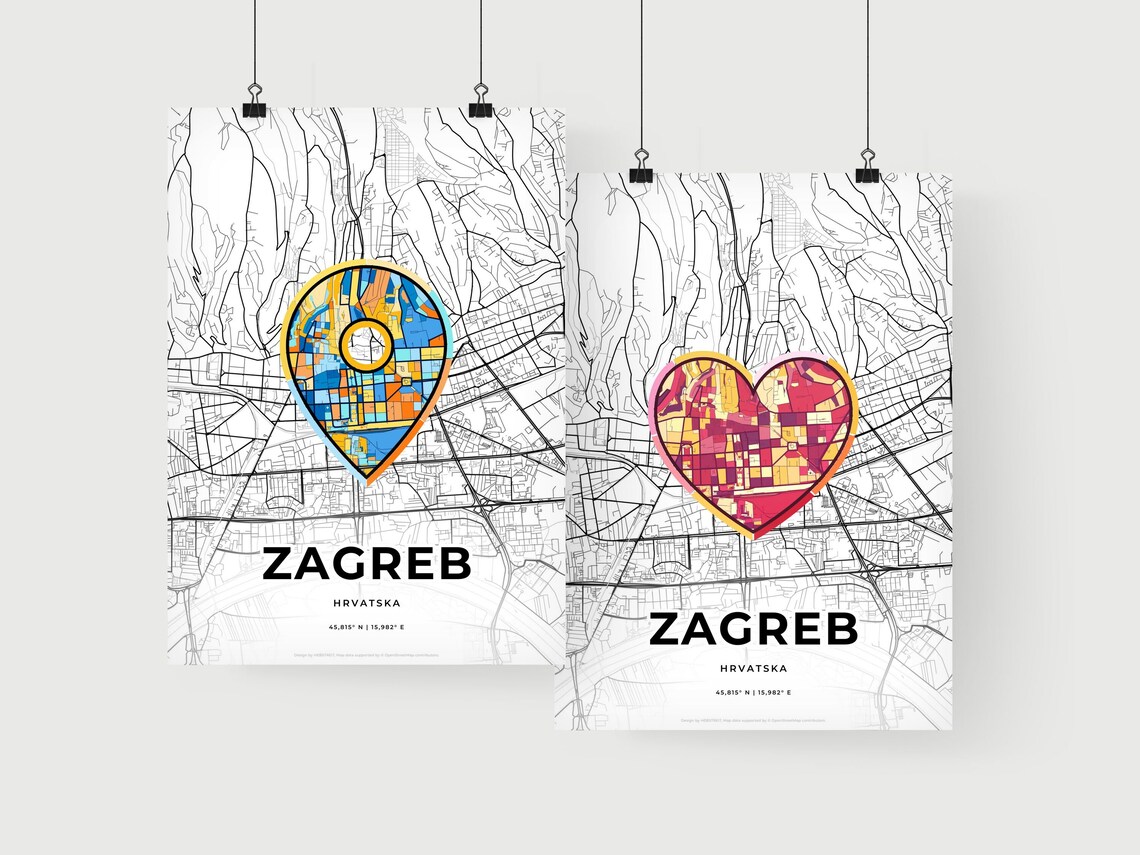 Zagreb Croatia Modern Minimalist Heart Street Map Art Poster - Image 2