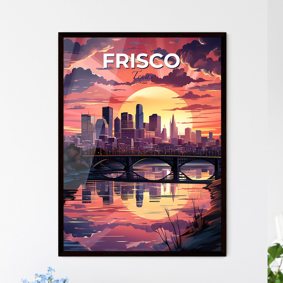 Frisco Texas Dramatic Sunset Skyline Bridge Reflection Poster