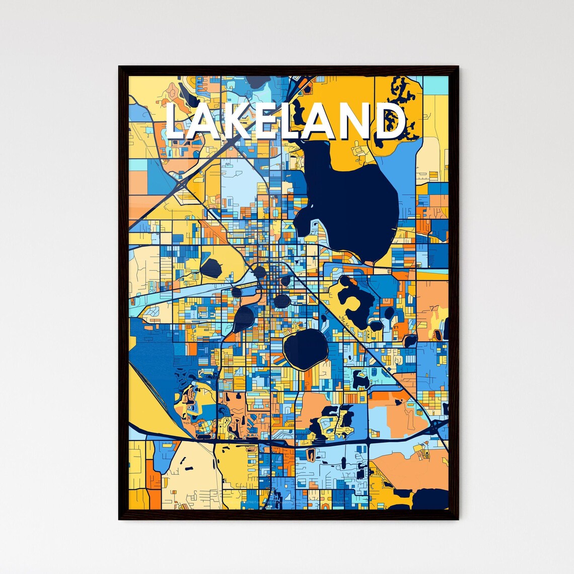 Lakeland Florida Colorful Vibrant City Street Map Art Poster