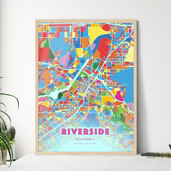 Riverside California Crazy Colorful Mosaic City Map Art Poster