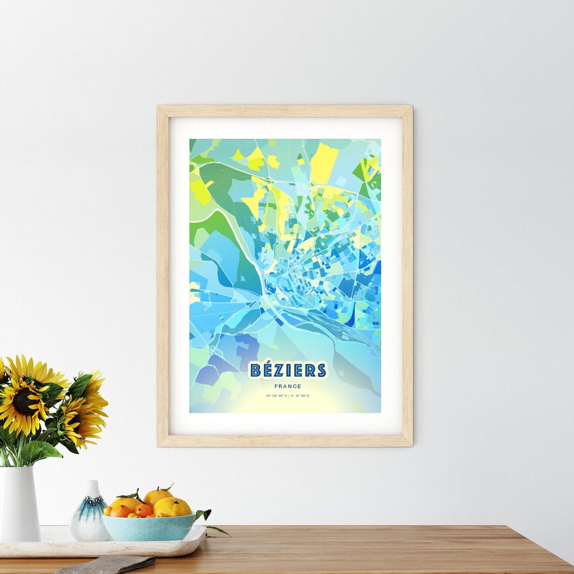 Béziers France Colorful Modern Bluish City Street Map Art Poster - Image 3