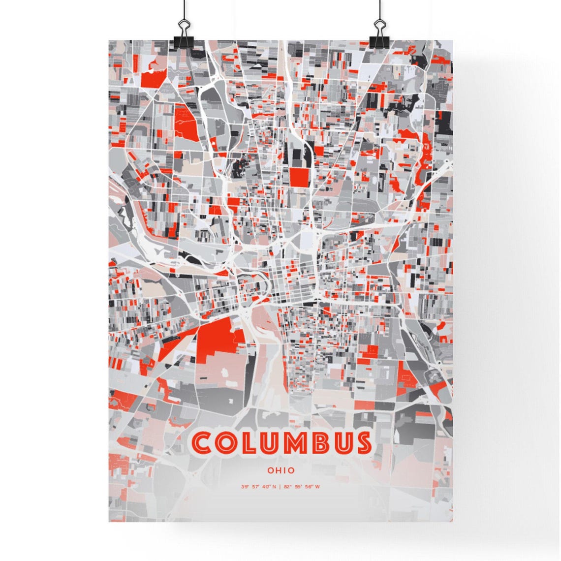 Columbus Ohio Expressive Red and Black City Map Artwork Poster - Image 3