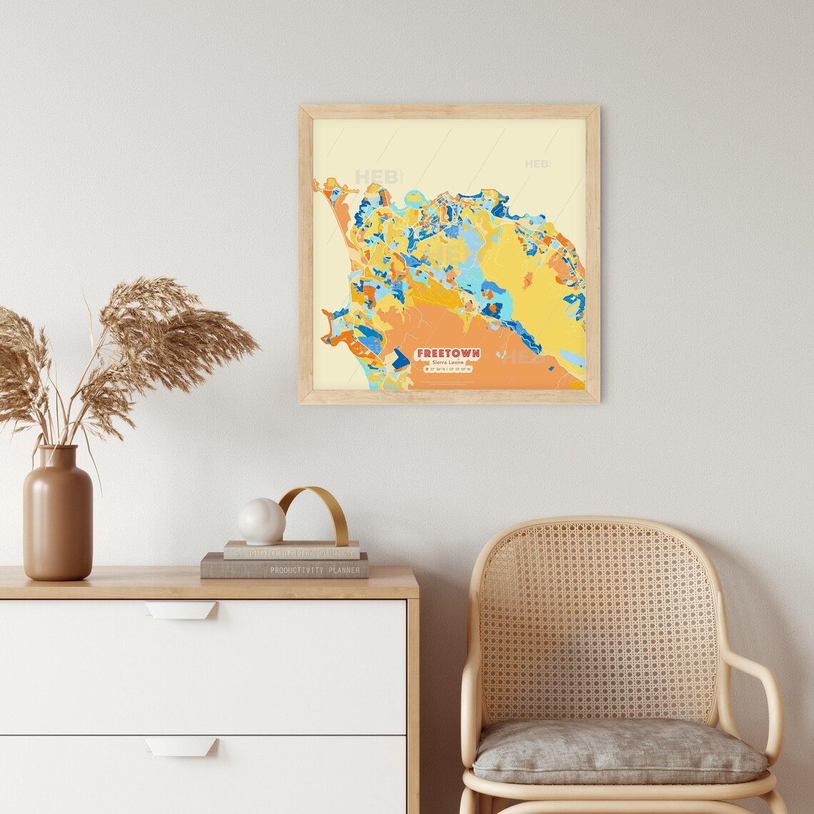 Freetown Sierra Leone Blue Orange Abstract City Map Fine Art Poster
