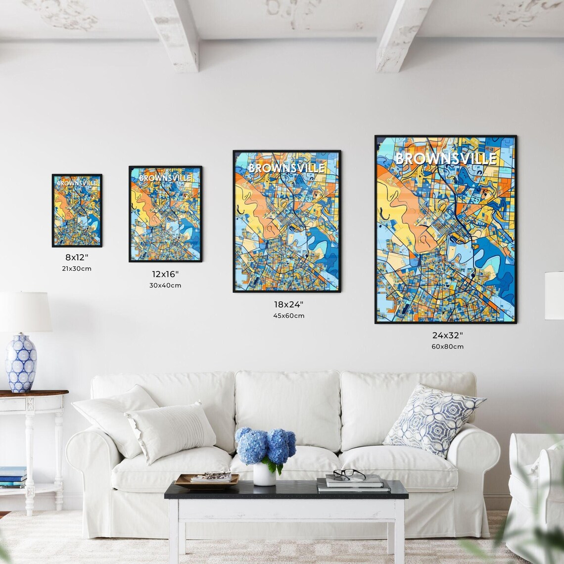 Brownsville Texas Vibrant Colorful Geometric Street Grid City Map Art Poster - Image 3