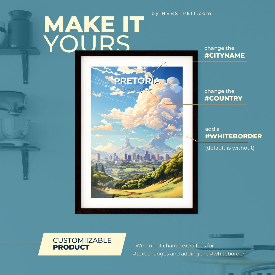 Pretoria South Africa City Skyline Mountain Travel Art Poster - Image 3