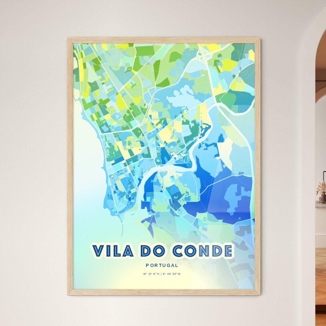 Vila Do Conde Portugal Abstract City Map Art Blue Pastel Travel Poster