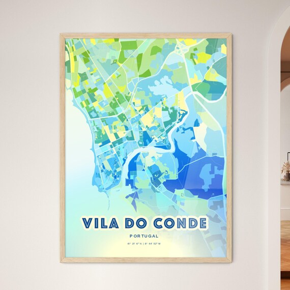 Vila Do Conde Portugal Abstract City Map Art Blue Pastel Travel Poster