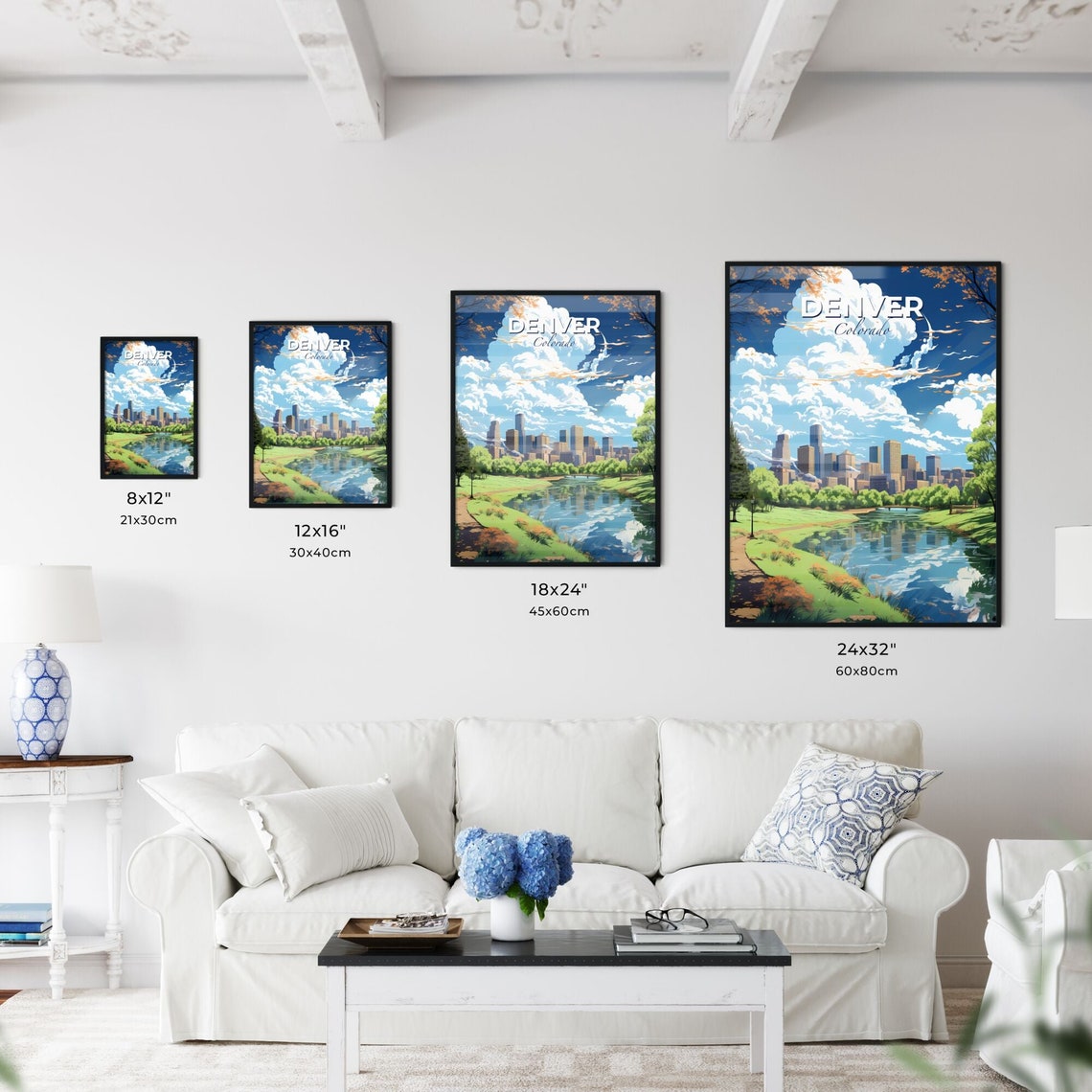 Denver Colorado Skyline Pond Park Dramatic Clouds Travel Poster - Image 3