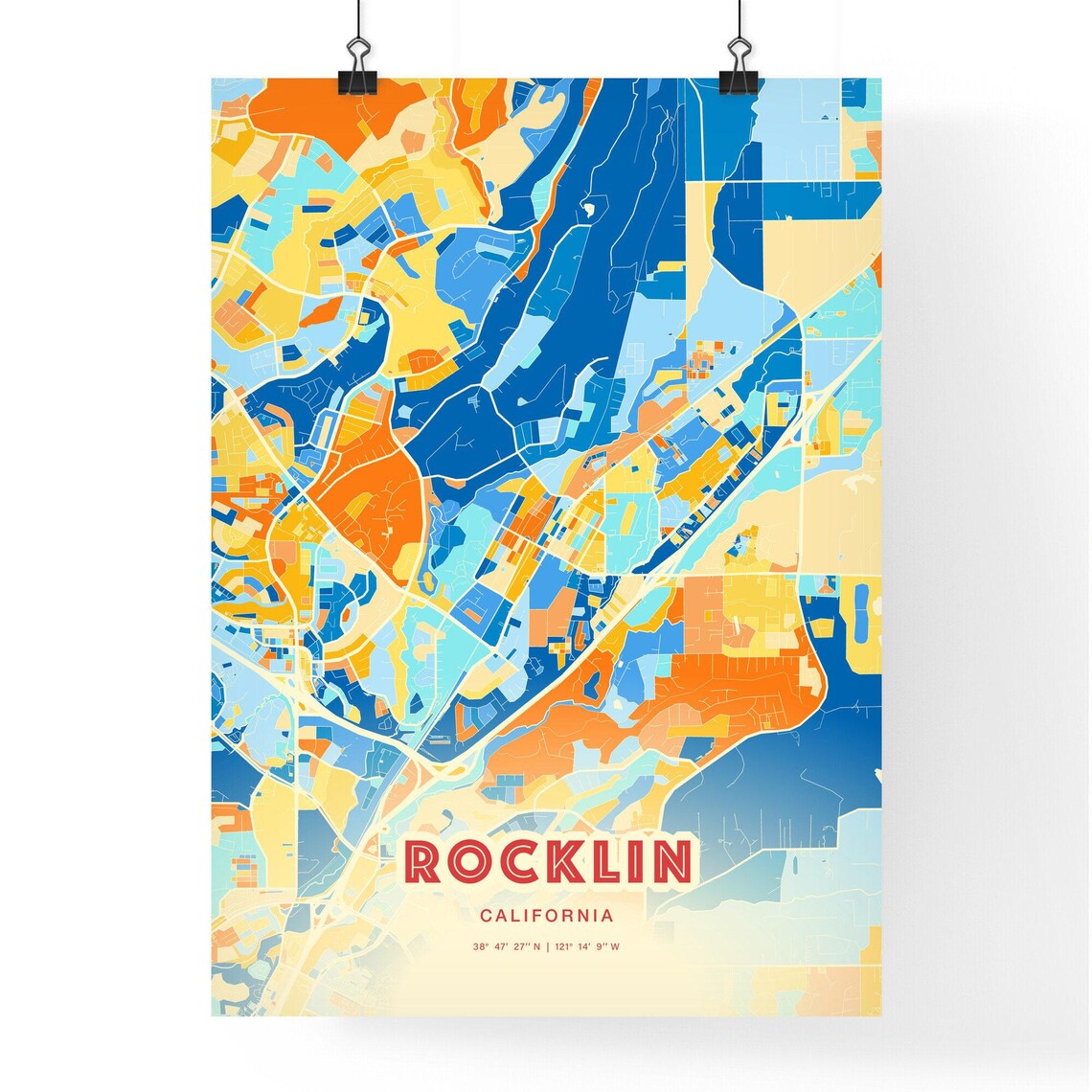 Rocklin California Modern Colorful City Street Map Art Poster