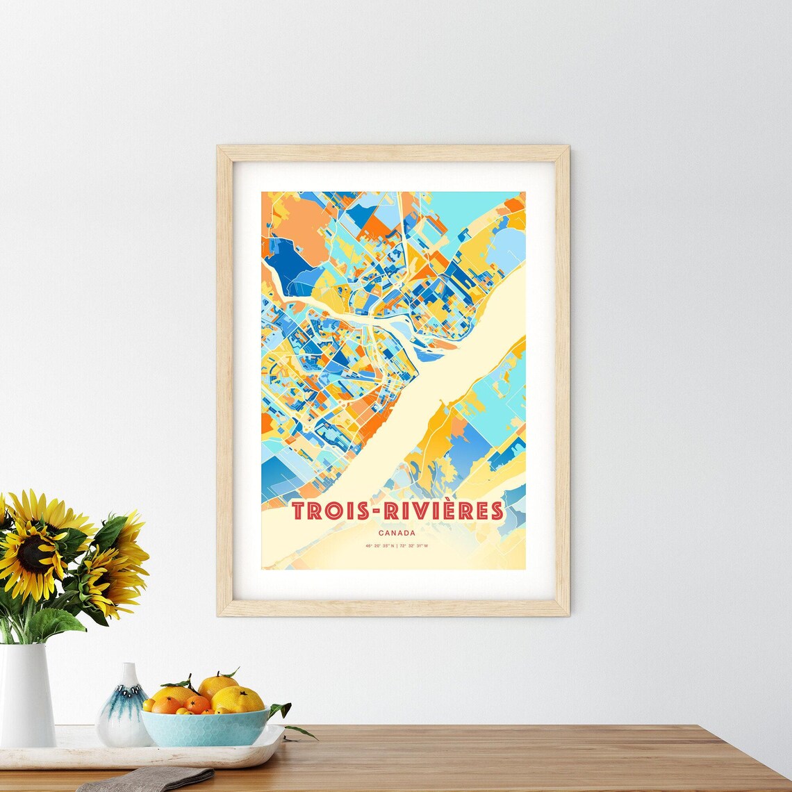 Trois Rivieres Canada Colorful Blue Orange City Map Art Poster - Image 2