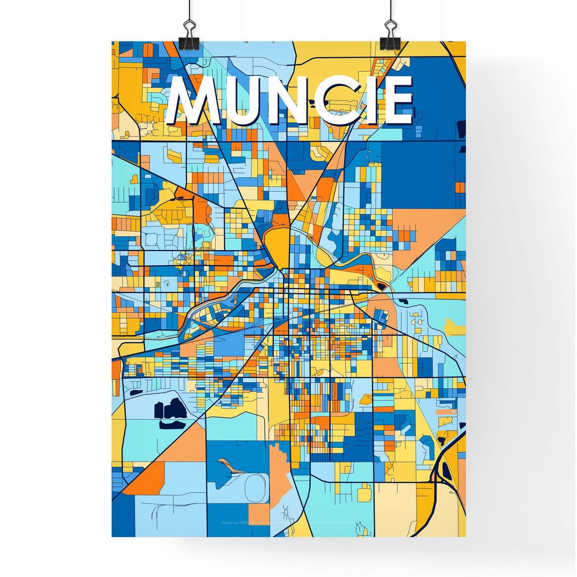 Muncie Indiana Vibrant Colorful City Map Art Poster for Home Decor - Image 4