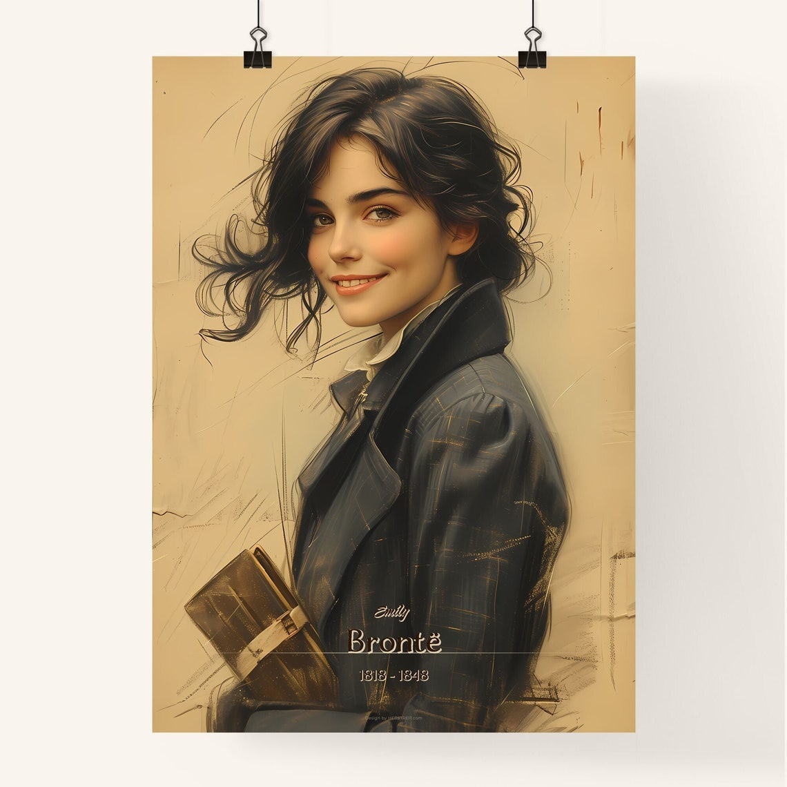 Emily Bronte 1818 to 1848 Writer Portrait With Book Art Poster - Image 4