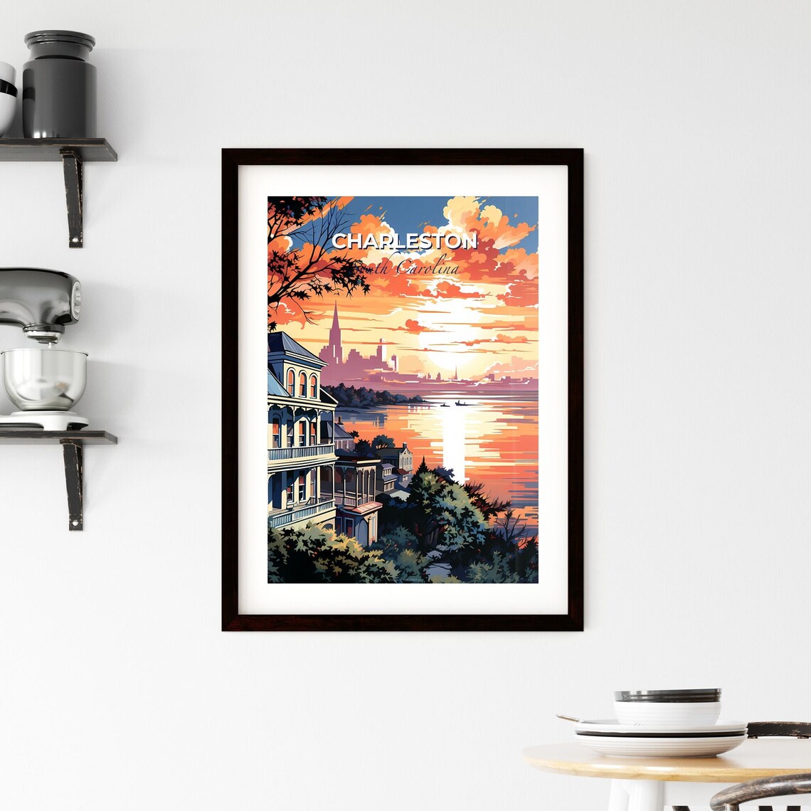 Charleston South Carolina Waterfront Sunset Sailboat Art Poster - Image 2