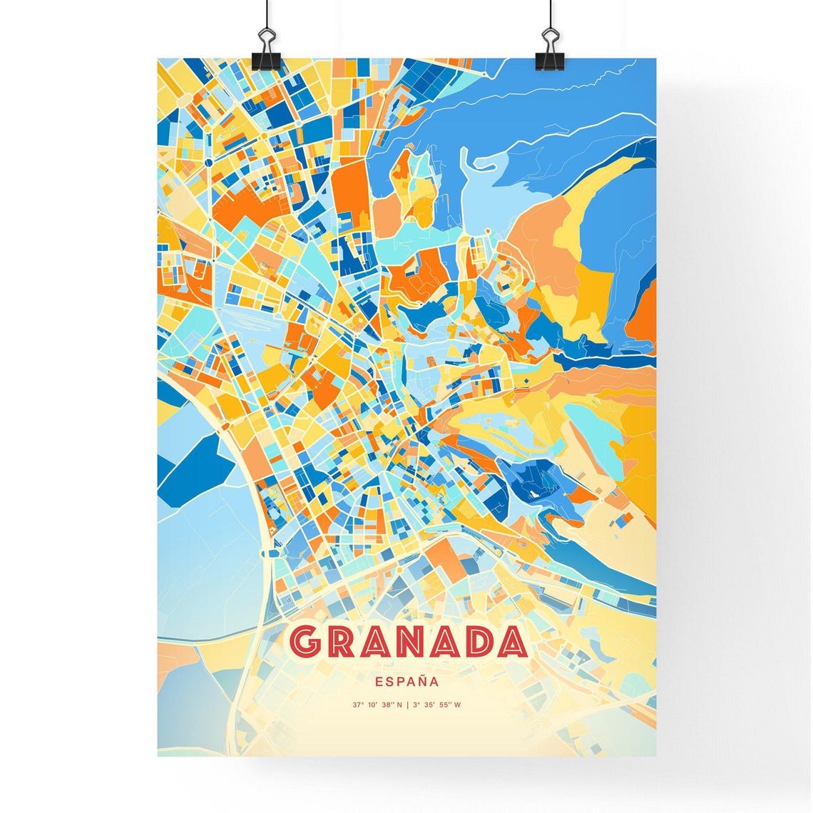 Granada Spain Blue Orange Colorful City Street Map Poster Gift - Image 3