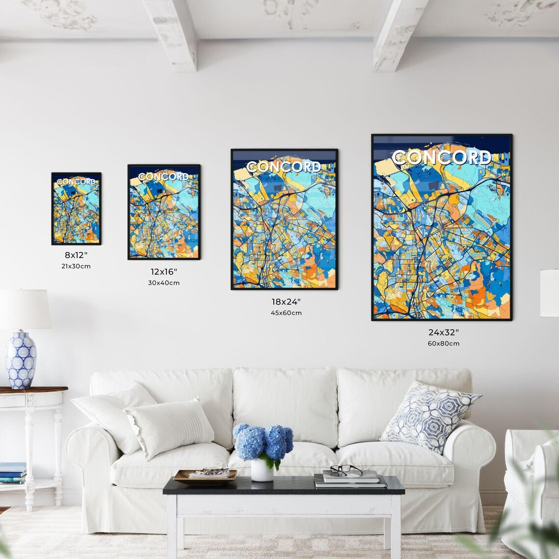 Concord California Vibrant Colorful Illustrated Street Map Art Poster - Image 3