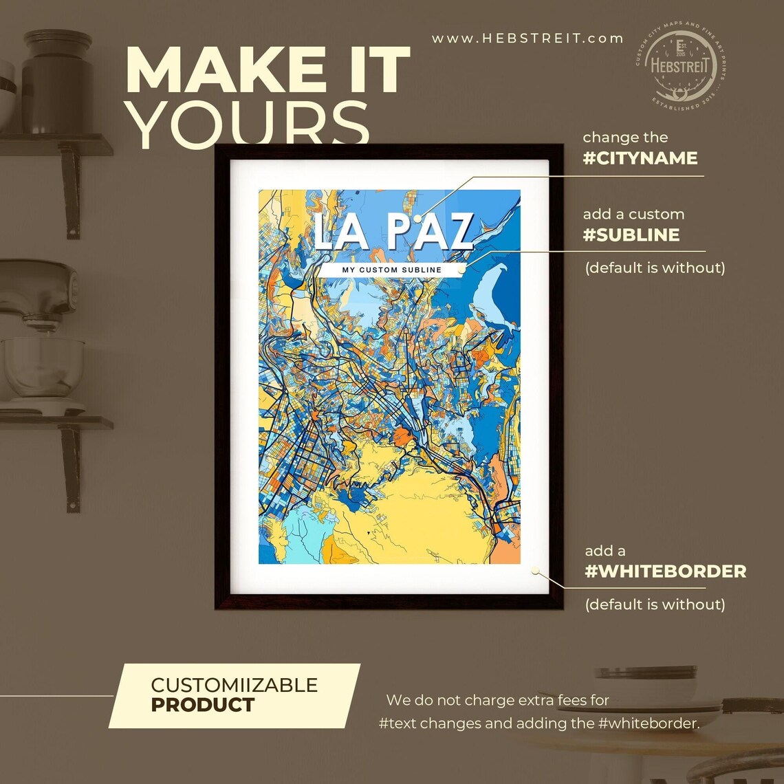 La Paz Bolivia Bold Colorful Vibrant City Street Map Art Poster - Image 2