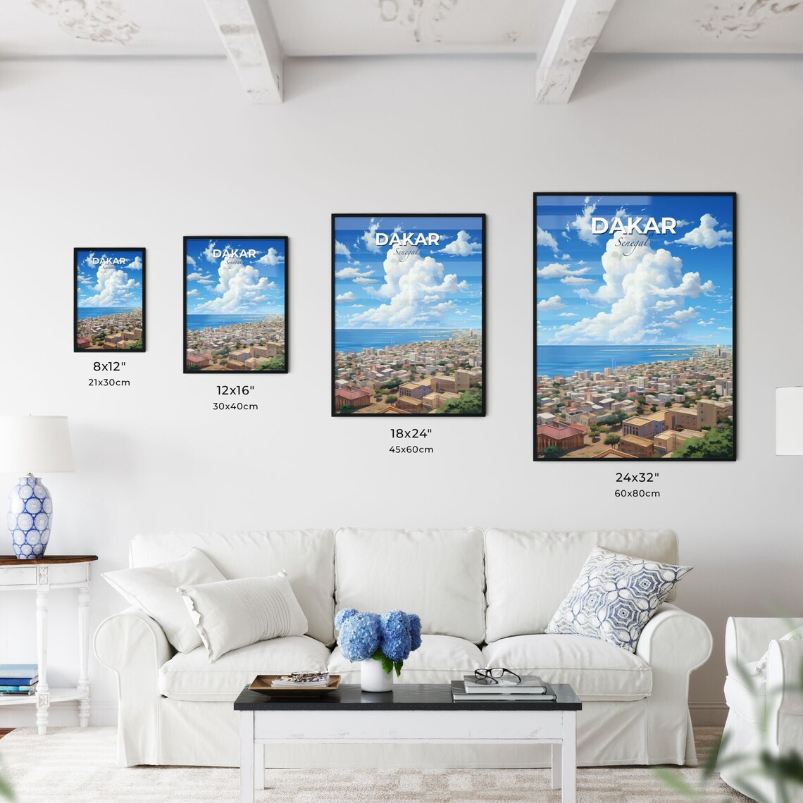 Dakar Senegal Oceanfront City Skyline White Clouds Vintage Travel Poster - Image 3