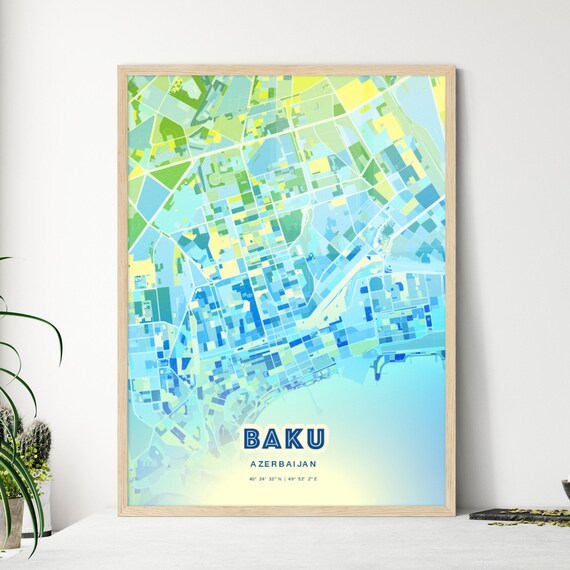 Baku Azerbaijan Personalized Bluish Art City Map Coordinates Poster