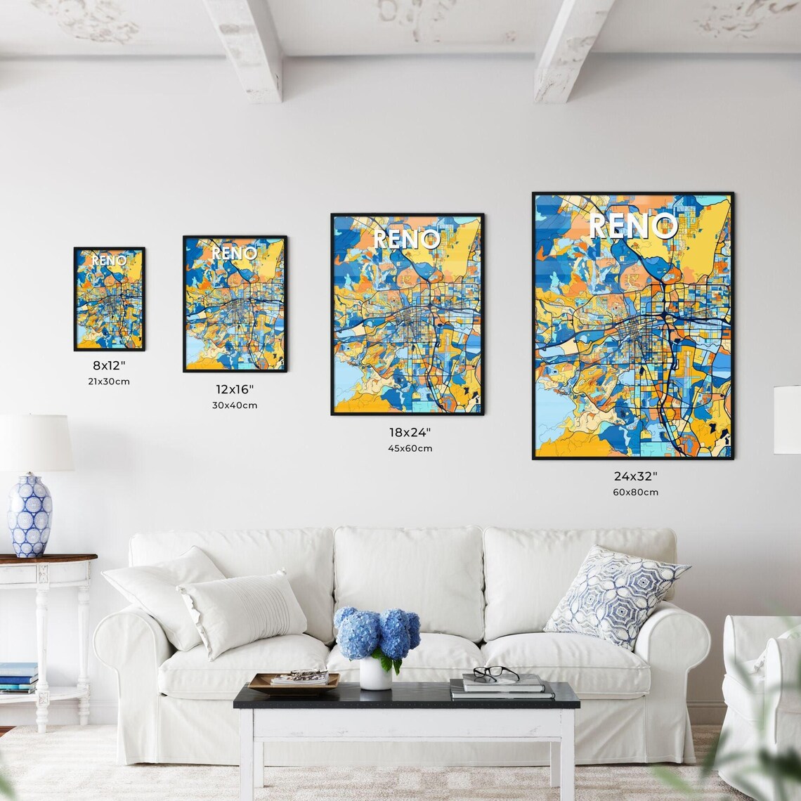 Reno Nevada Vibrant Colorful Mosaic City Street Map Art Poster - Image 3