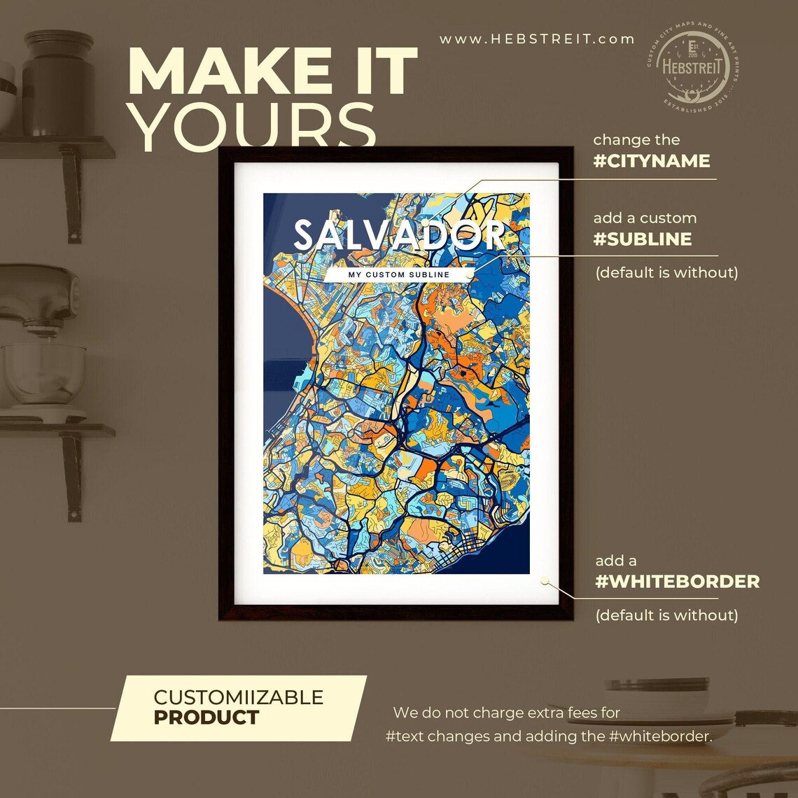 Salvador Brazil Colorful Modern City Street Map Travel Decor Poster - Image 3