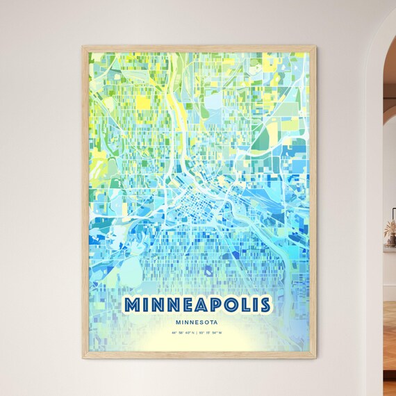 Minneapolis Minnesota Vibrant Abstract Watercolor City Street Map Poster