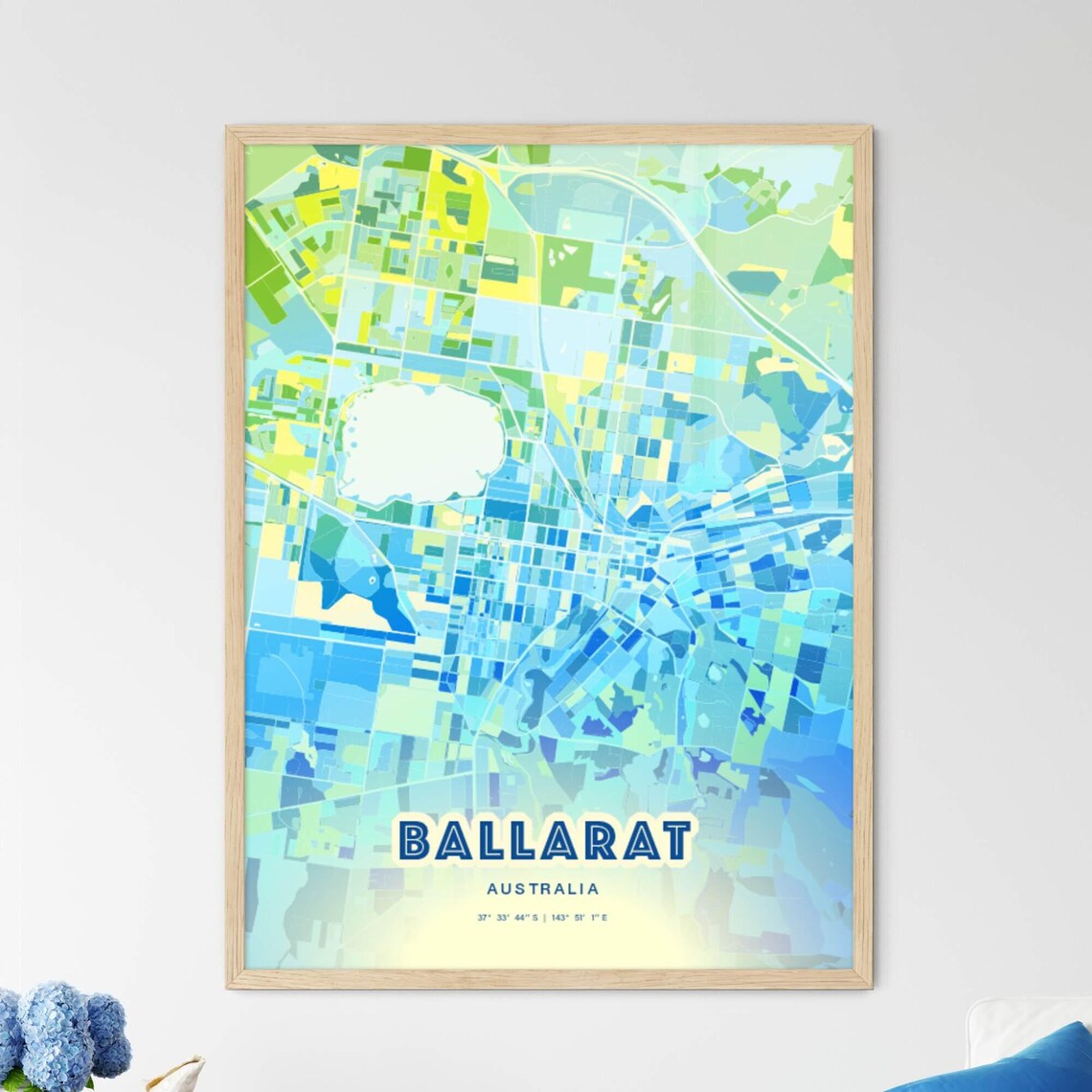 Ballarat Australia Bluish Watercolor City Map Art Poster Wall Decor