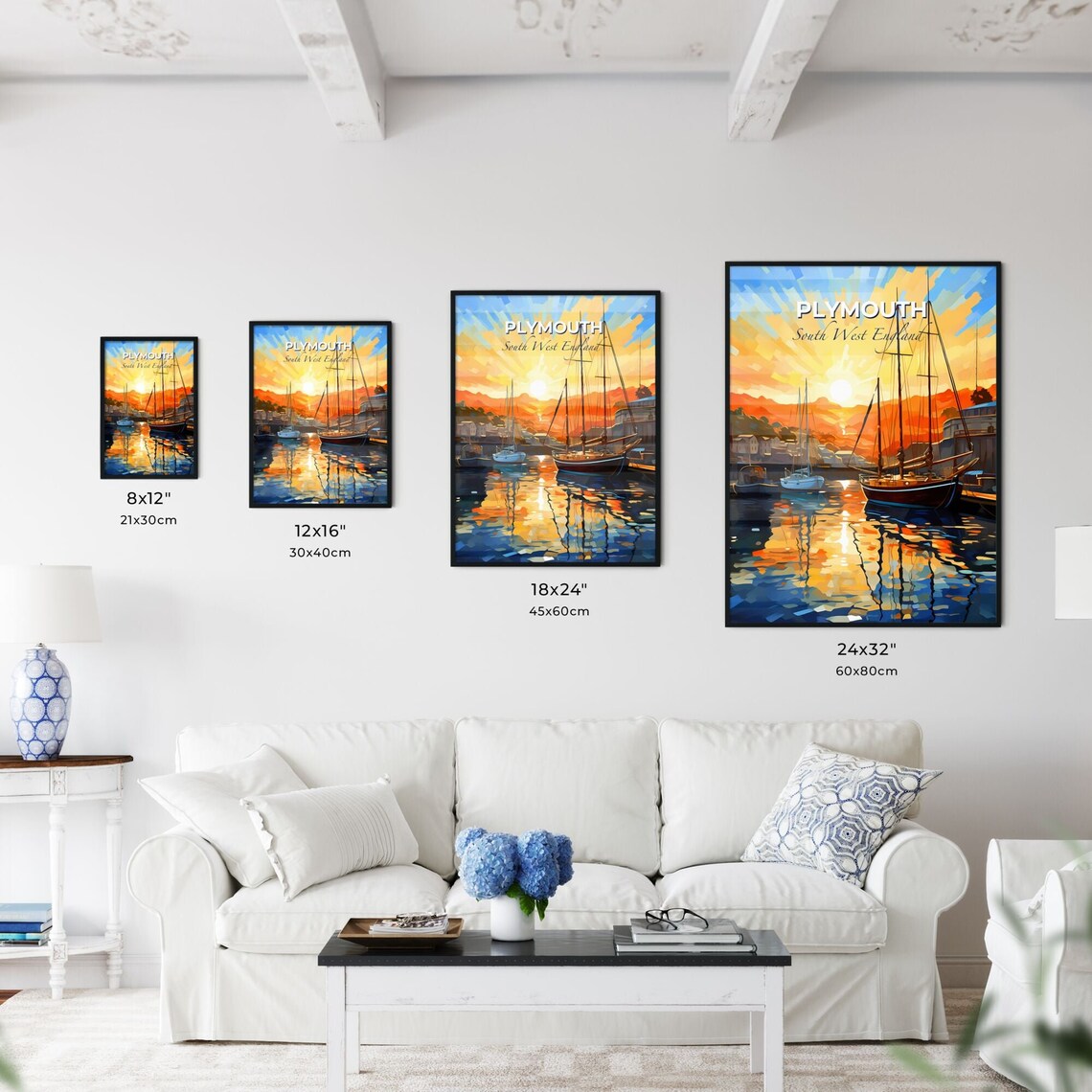 Plymouth South West England Sailboat Harbor Sunset Art Poster - Image 3
