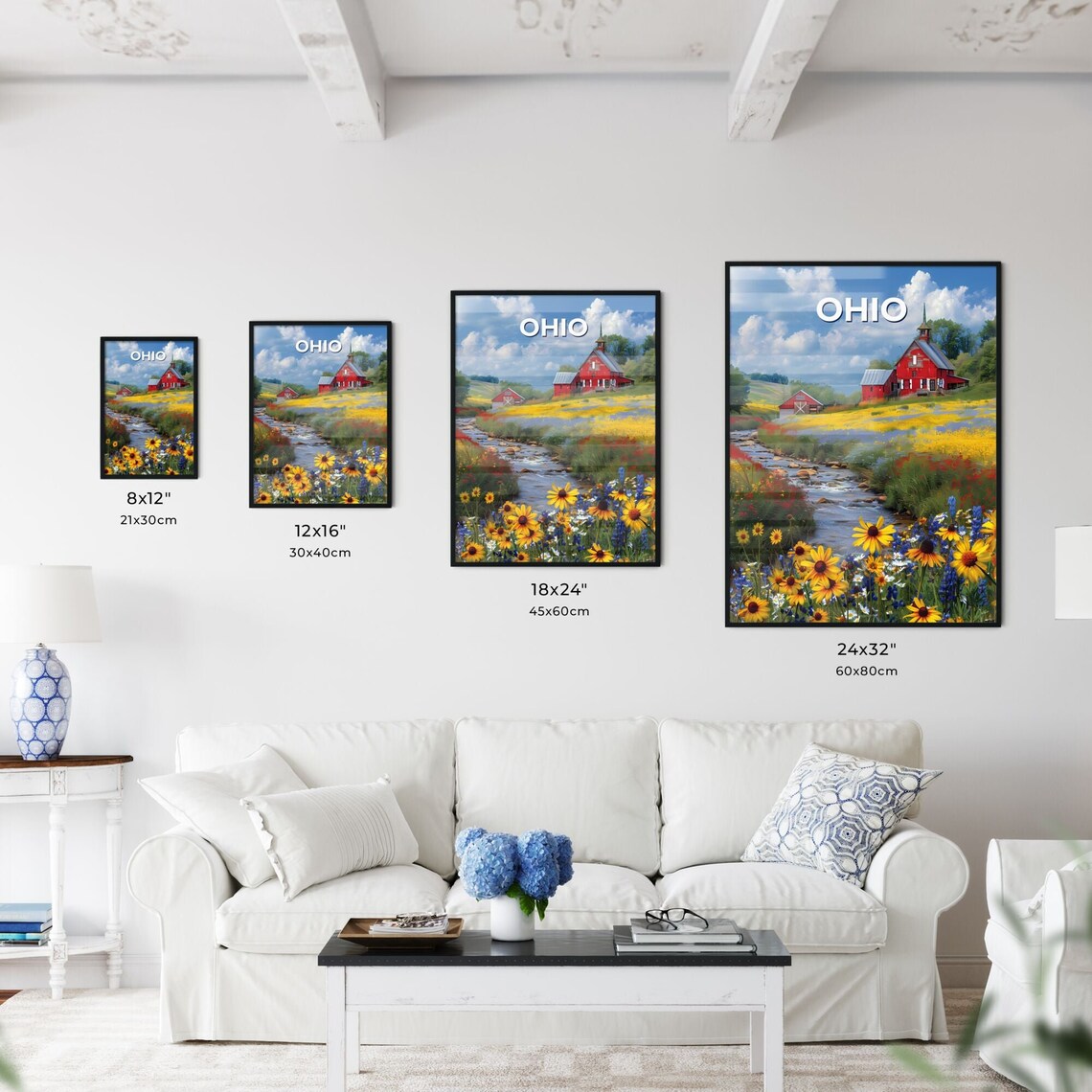Ohio Red Barn Church Creek Wildflower Meadow Vintage Travel Poster - Image 3