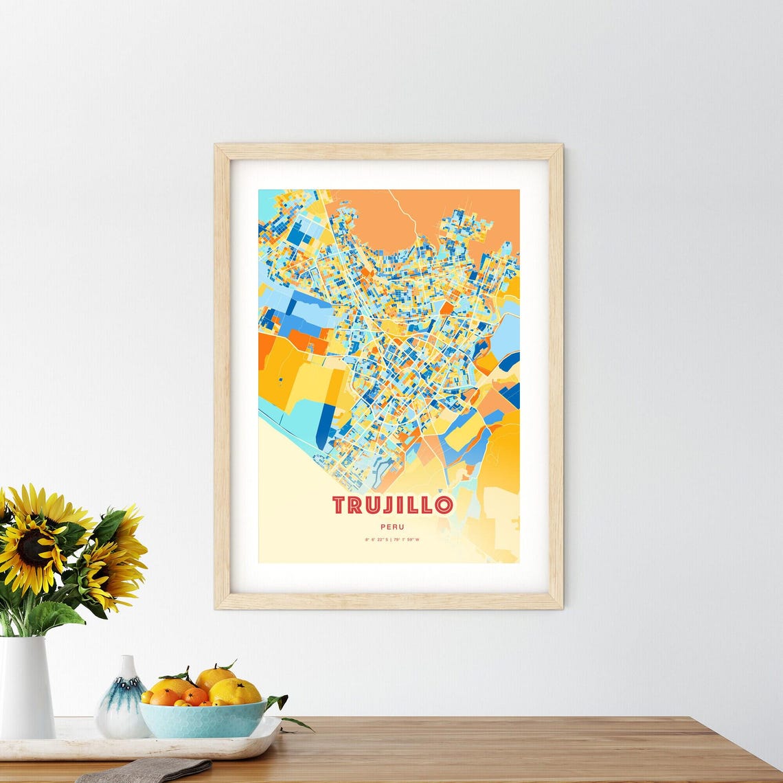 Trujillo Peru Modern Geometric Blue Orange City Map Art Poster - Image 2