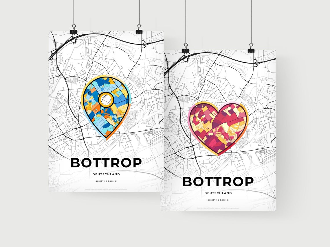 Bottrop Germany Where It All Began Heart Map Coordinates Poster - Image 2