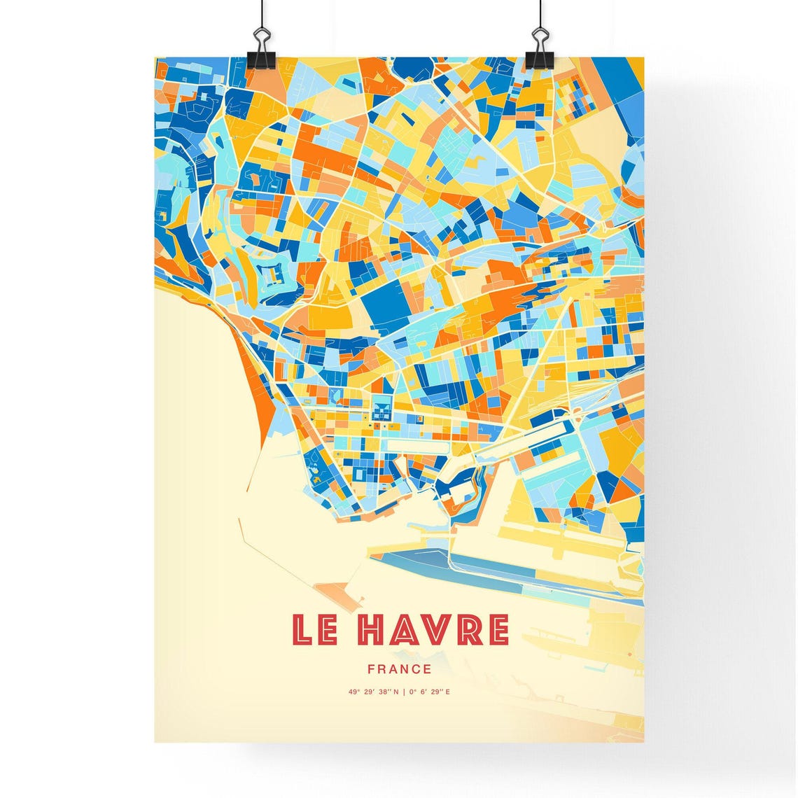 Le Havre France Colorful Normandy Port Map Coordinates Poster - Image 3