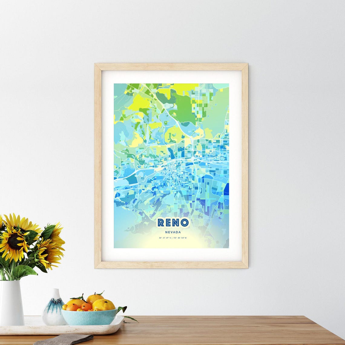 Reno Nevada Bluish Gradient City Map Art Poster Customizable - Image 2