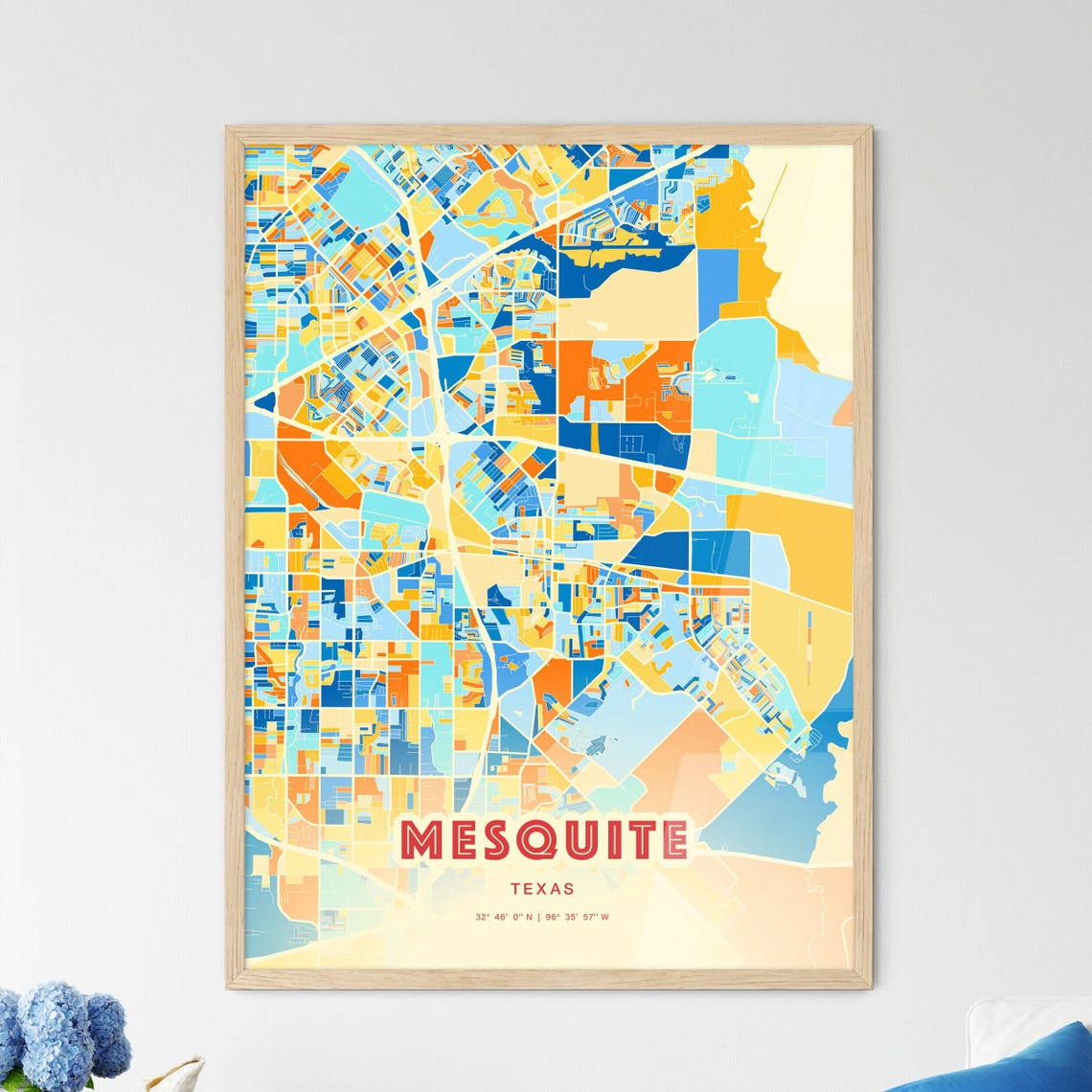 Mesquite Texas Colorful Modern Blue Orange City Map Art Poster