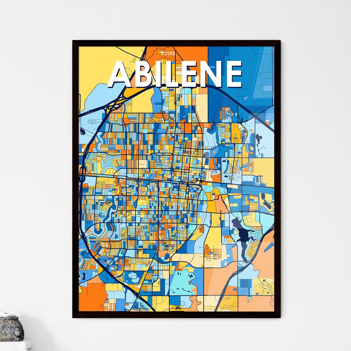 Abilene Texas Colorful Blue and Orange City Street Map Poster