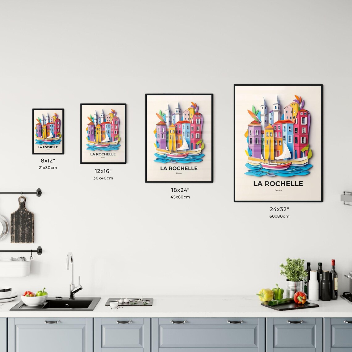 La Rochelle France Colorful Paper Cut Sailboat Harbor Poster - Image 3
