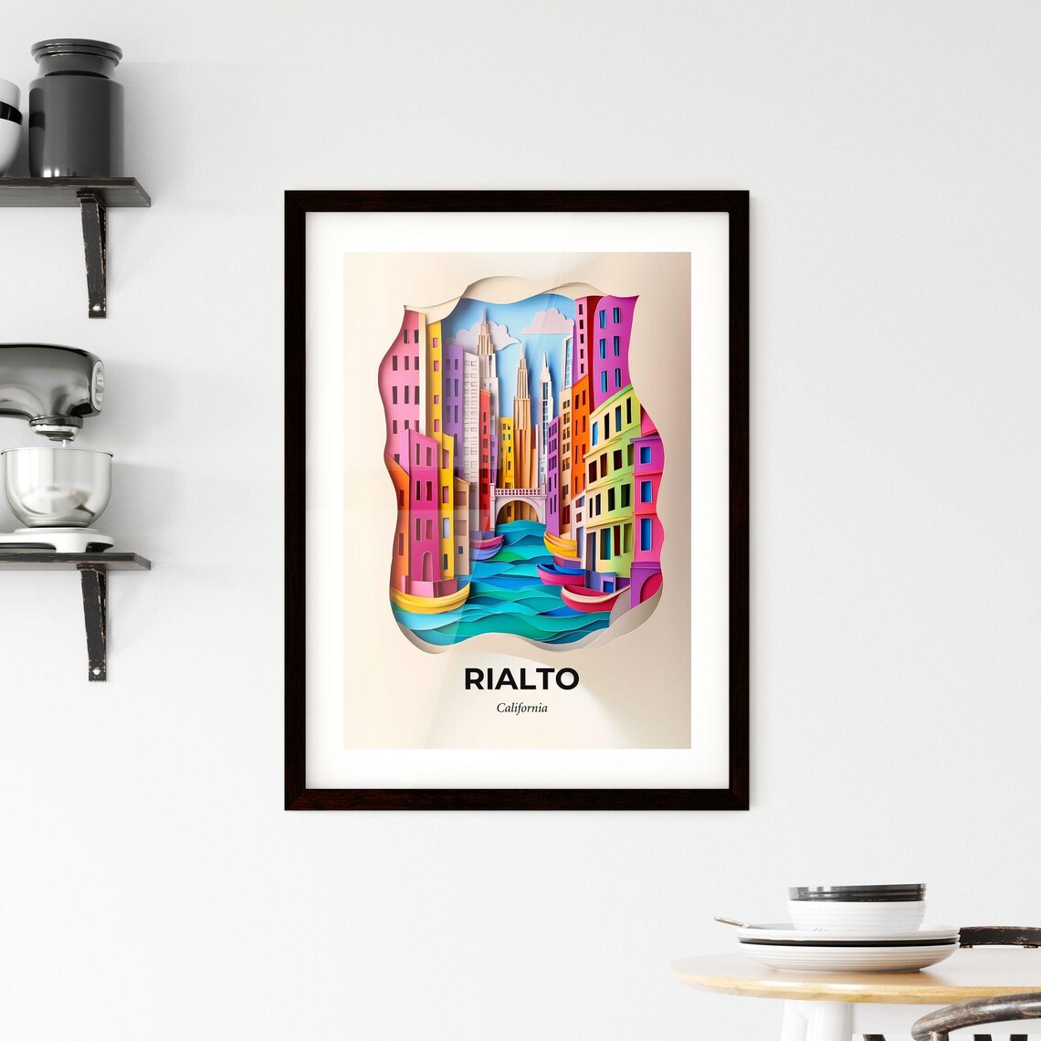 Rialto California Canal City Boats Vivid Paper Cut Art Poster - Image 2
