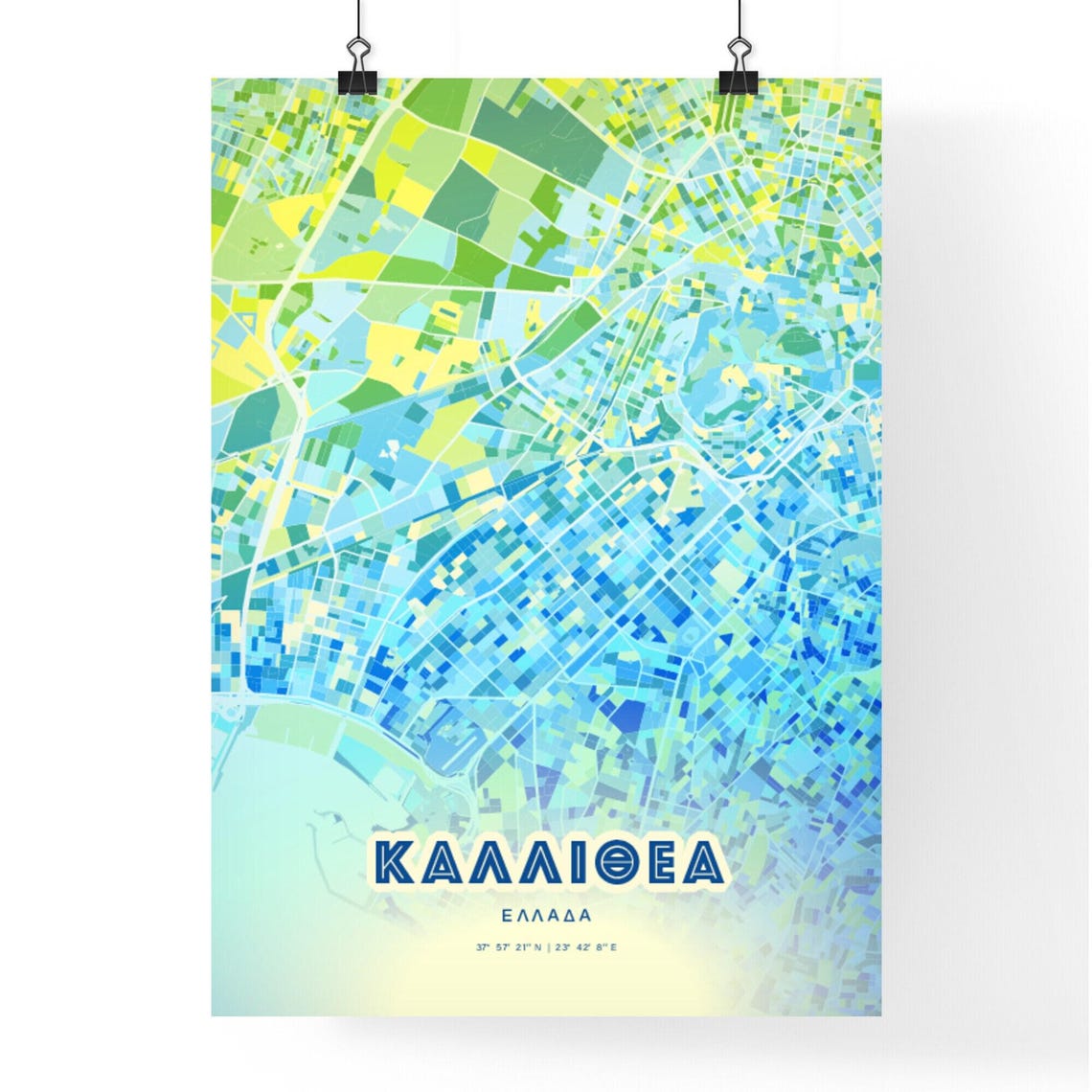 Kallithea Greece Bluish Custom Stylish City Map Art Poster Gift - Image 2