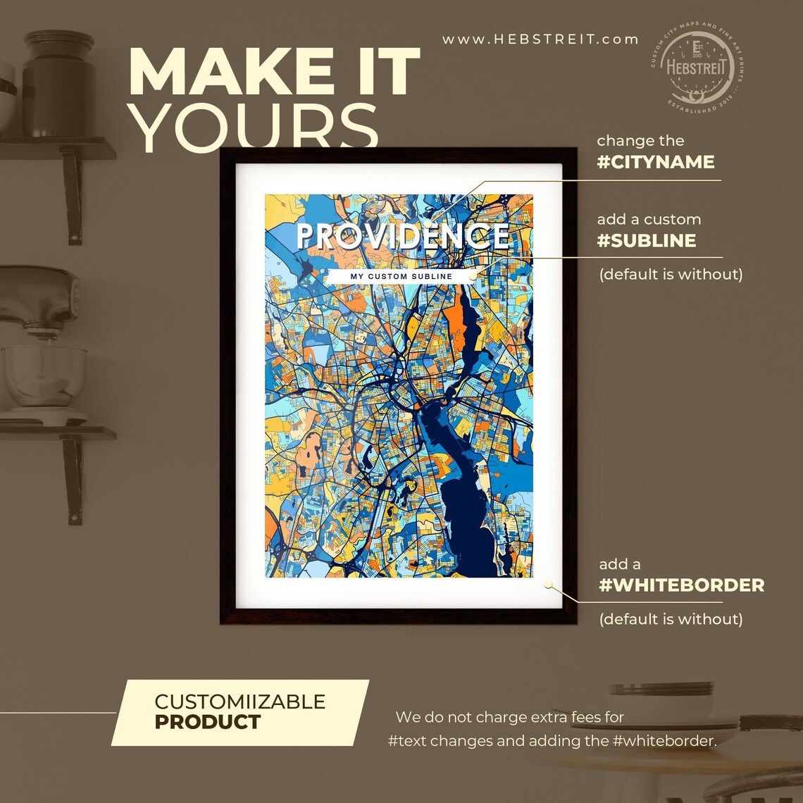 Providence Rhode Island Bold Orange and Blue Modern Abstract City Map Poster - Image 3