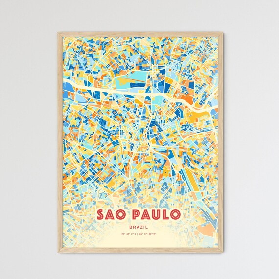 Sao Paulo Brazil City Map Art Poster Blue Orange Street Style